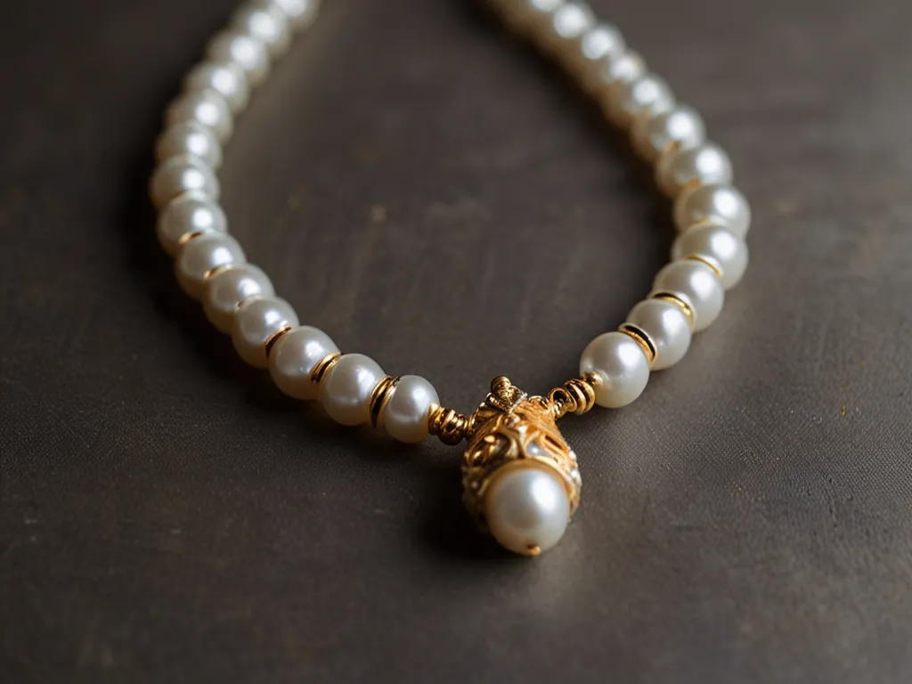 Elegant pärlhalsband med gulddetaljer